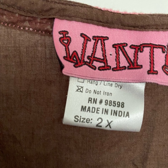 Vintage WANT Women’s Tunic Blouse Pink Chocolate Embroidered Sz 2XL - Picture 4 of 12